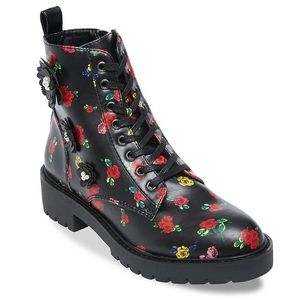 Betsey Johnson Dash Combat Boot Black/Floral